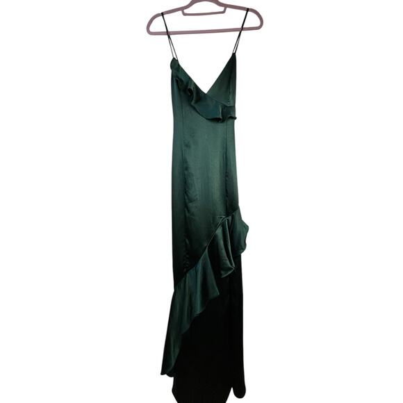 Lulus Green Satin Lucky Lady Ruffled Gown- Size M - Picture 15 of 15